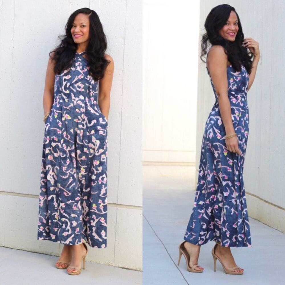 CAbi Blue and Pink Maxi Dress